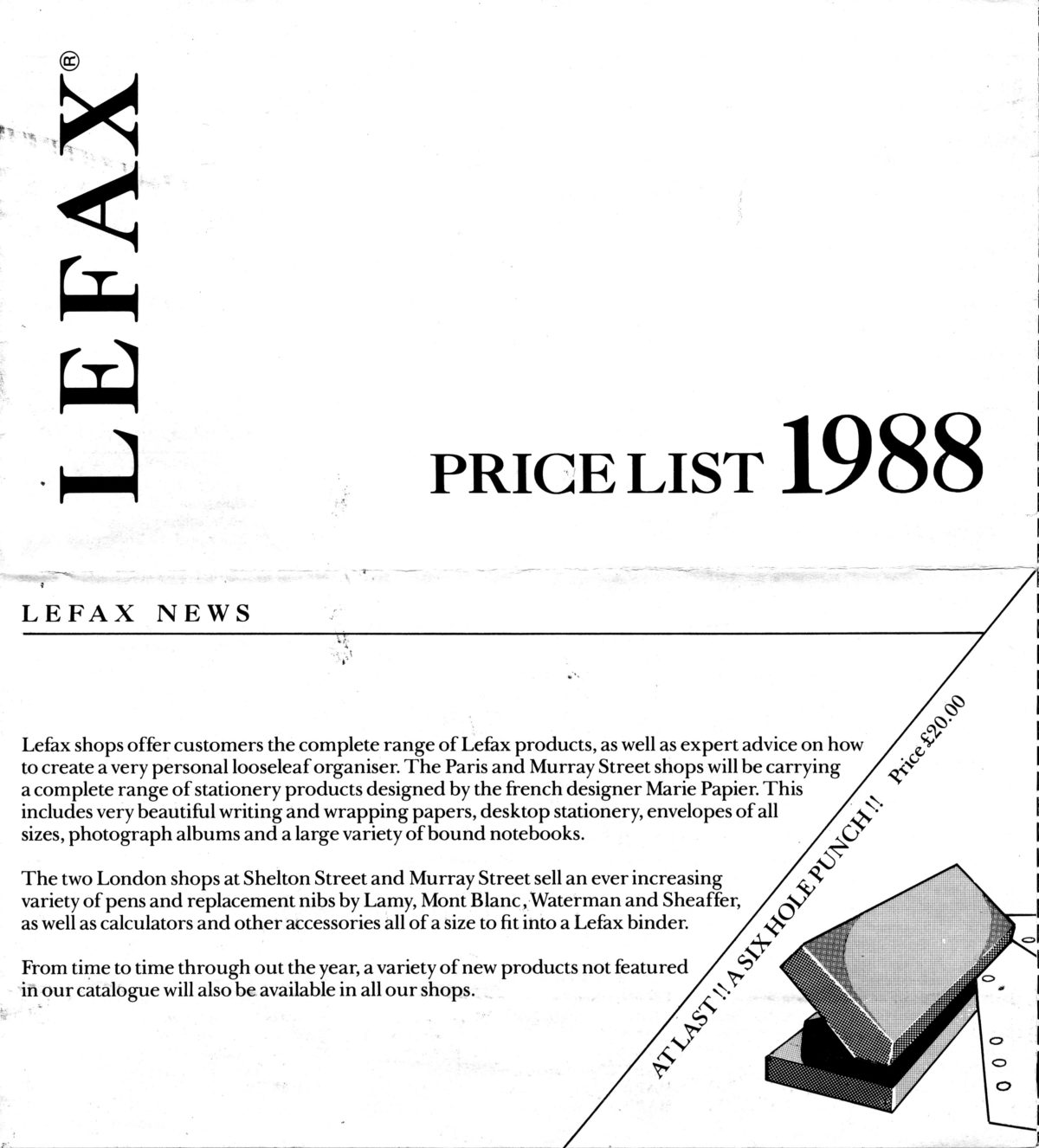 Lefax Price List 1988